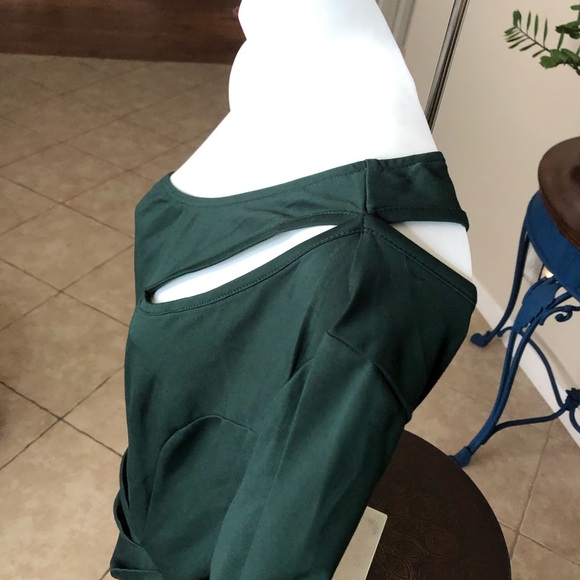 NWT THEENKOLN One Shoulder Cutout Ruched Cocktail Wedding Bodycon Dress L - Picture 8 of 10